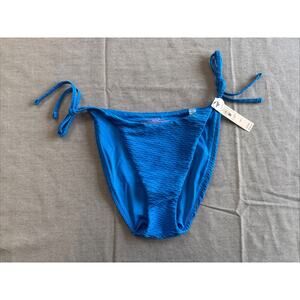 Victoria Secret Swim Bikini Bottom Cheeky Blue Textured String Tie Up New Medium